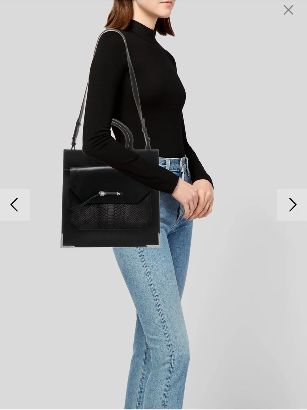 Mackage Black Leather Tote Satchel Crossbody Bag Snake Embossed Accent